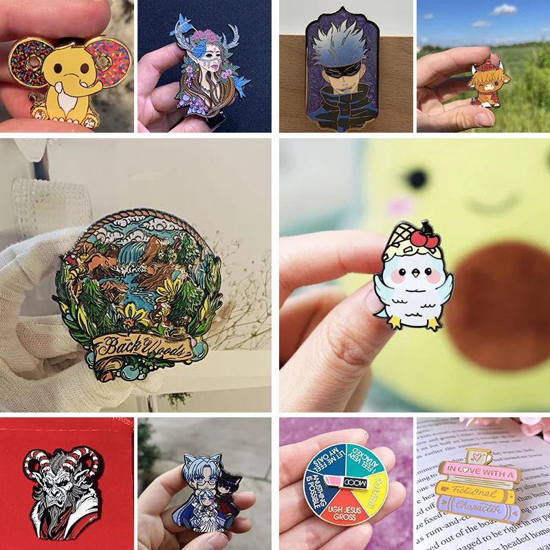 custom enamel lapel pin showcase with different artwork styles