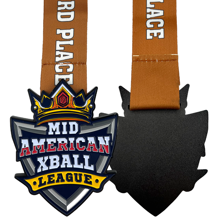 custom sports medal front and back with printed ribbon