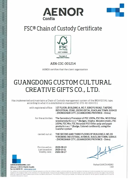 Unique Pin FSC certificate