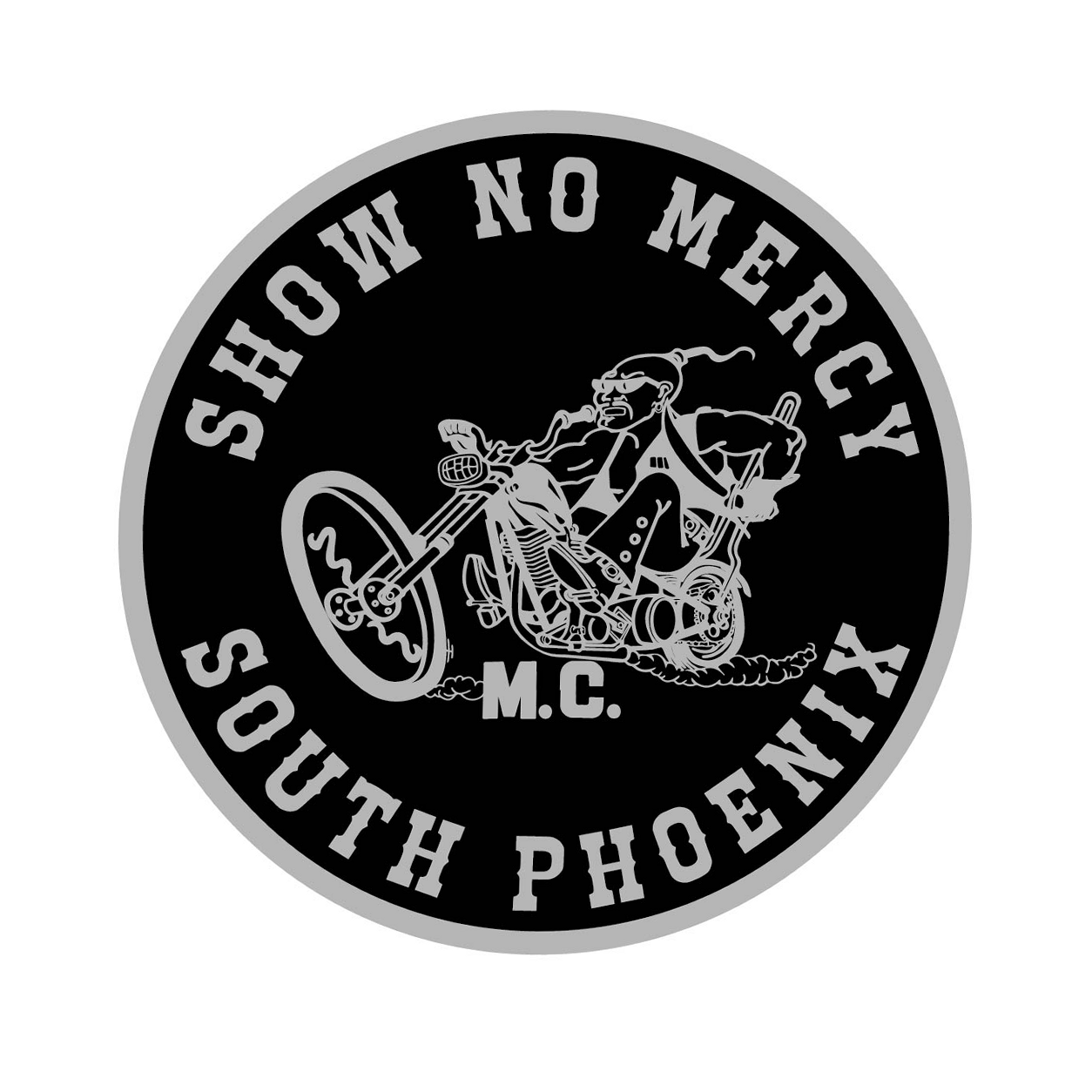 Flat artwork for a round coin with motorcycle imagery and curved lettering