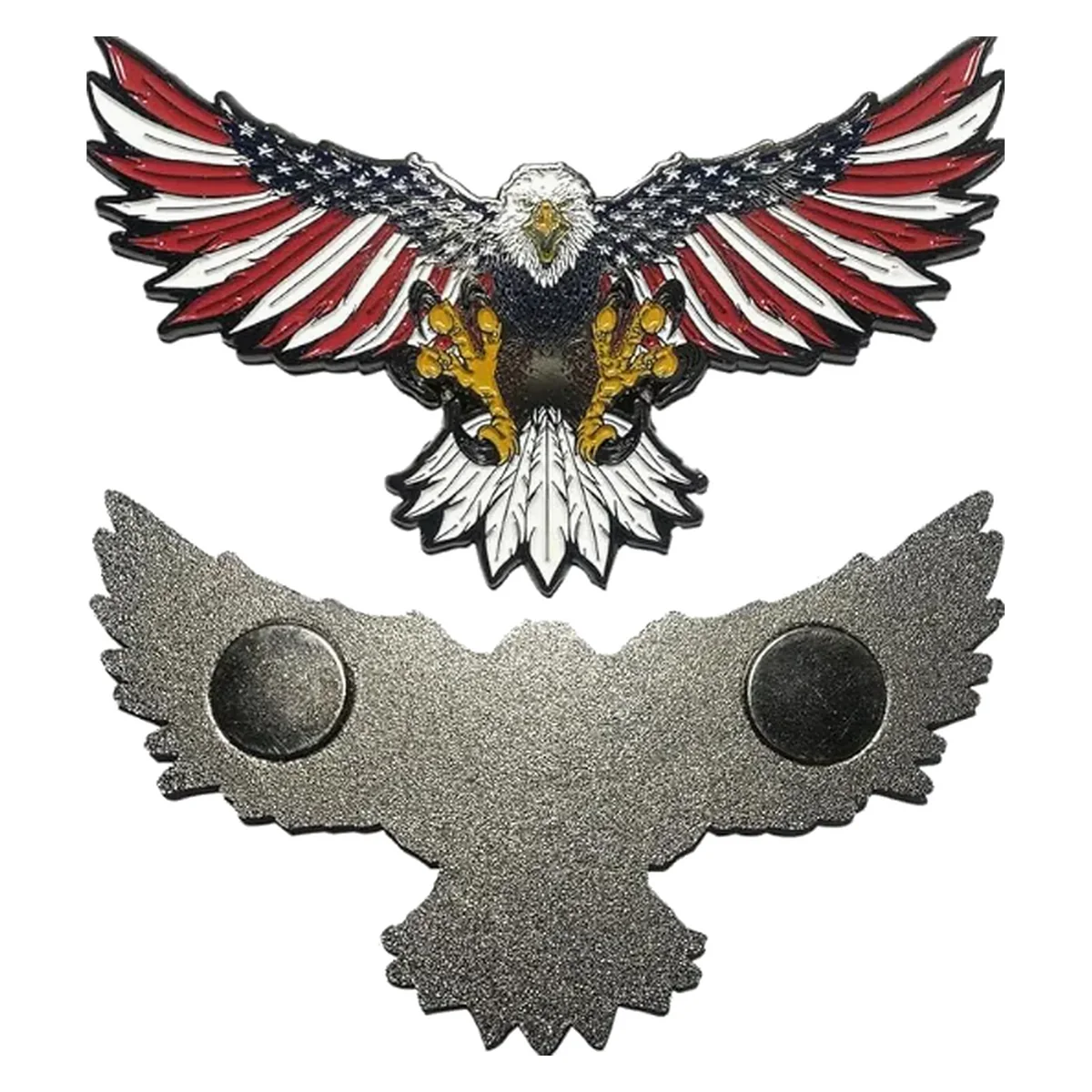 American eagle metal fridge magnet with red white and blue wings and dual magnetic back
