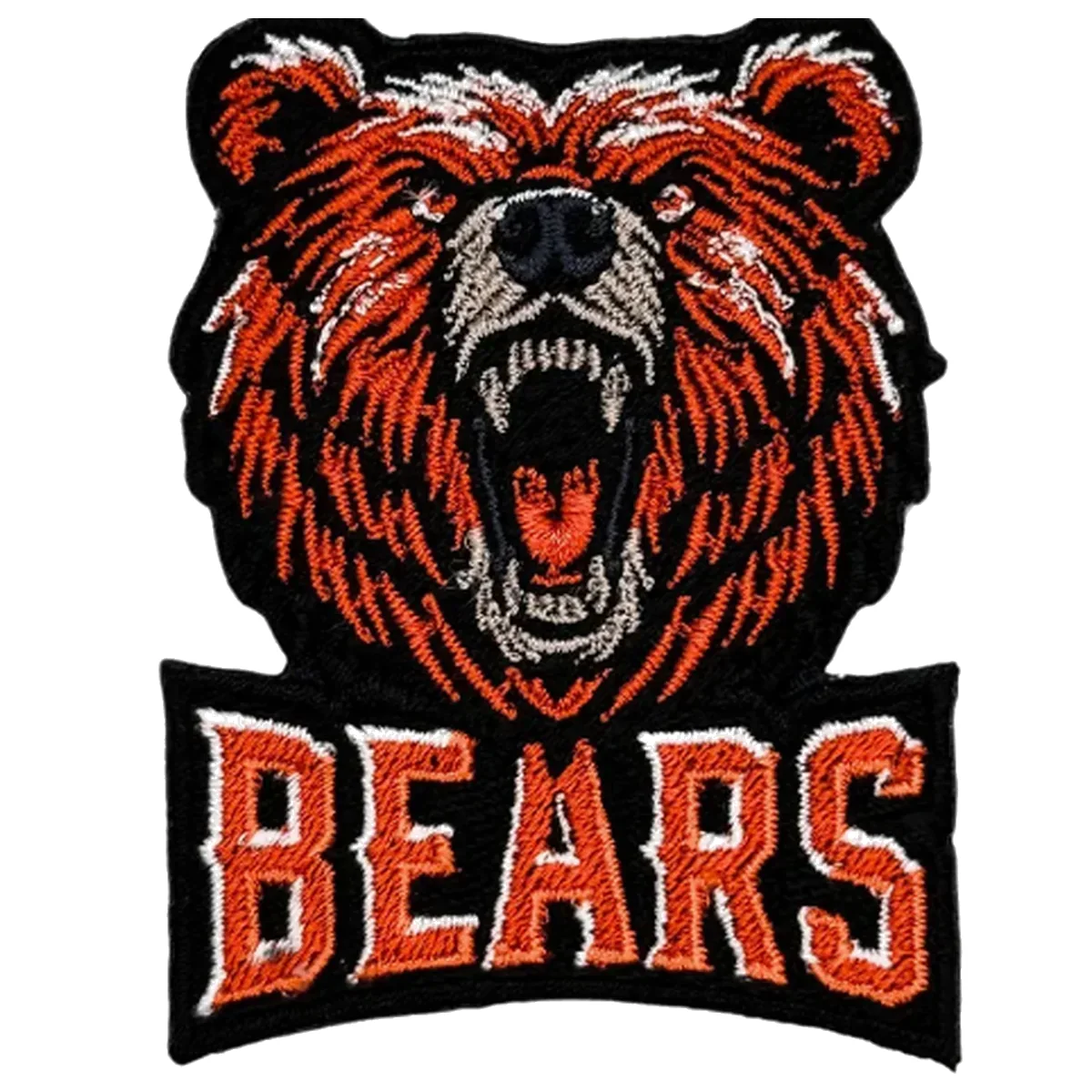 Black and orange embroidered patch with roaring bear head and BEARS lettering