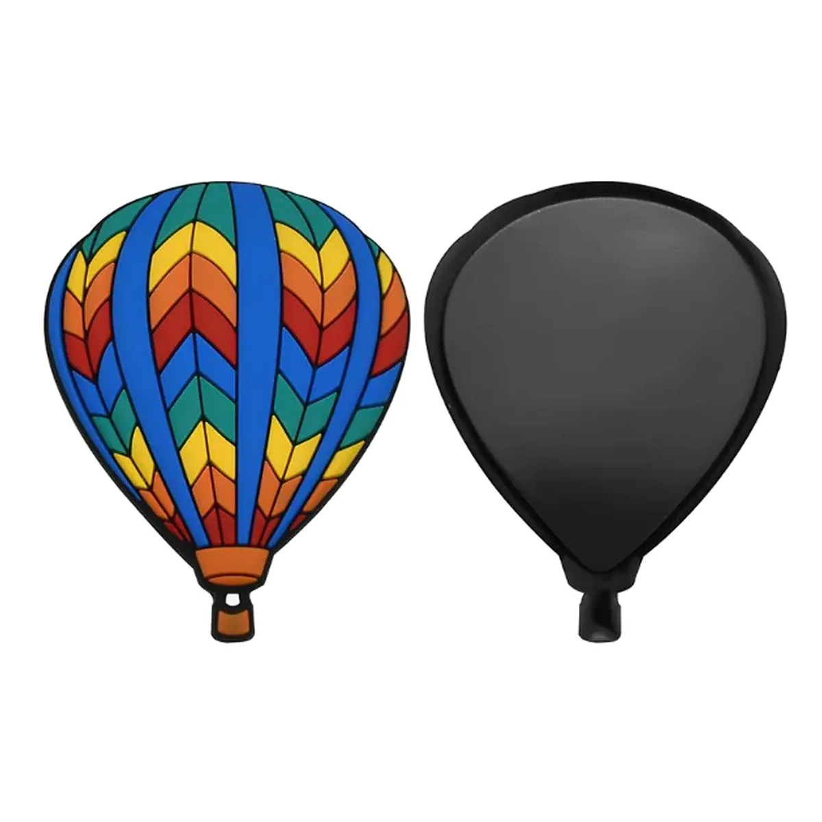 Custom chevron hot air balloon soft PVC fridge magnet with black magnetic back Blue hot air balloon fridge magnet with colorful chevron panels and back view