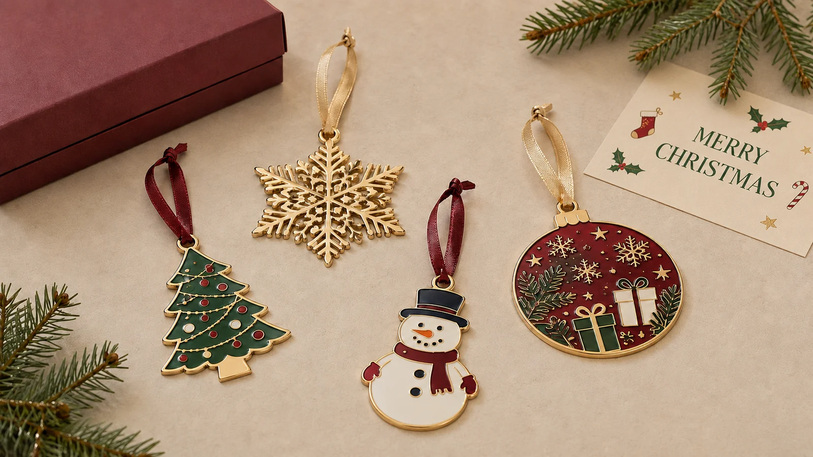 Custom metal Christmas ornaments for corporate gifts and holiday events