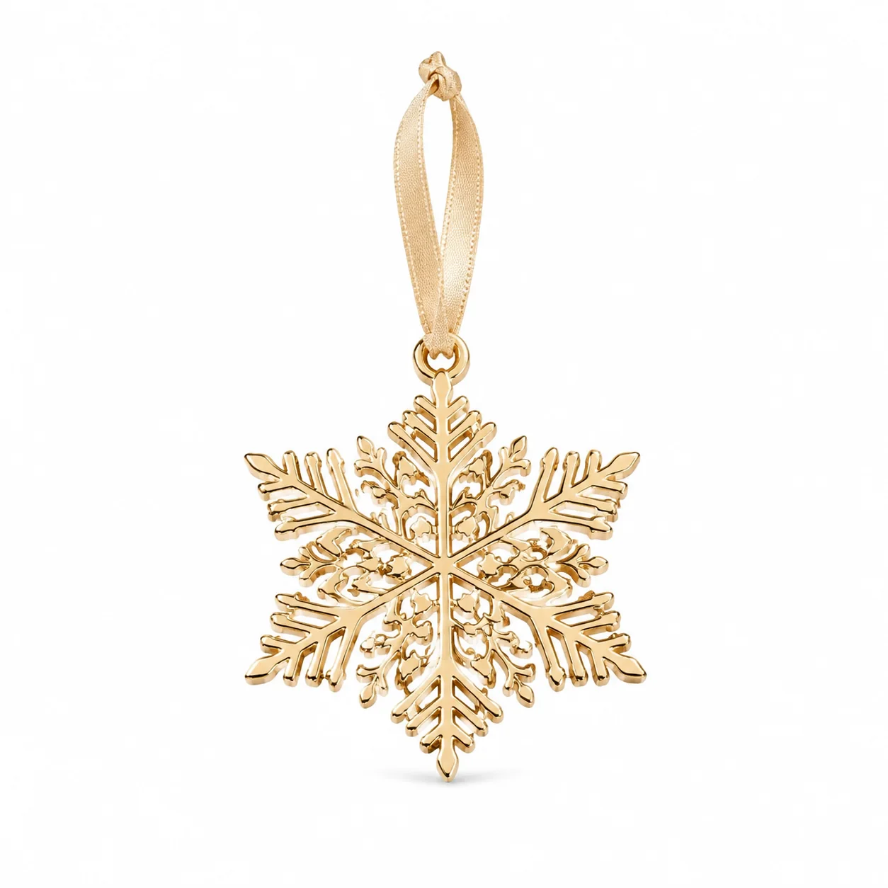 Custom classic snowflake metal ornament with hanging ribbon