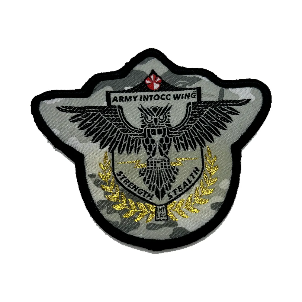 Custom embroidered army wing patch with camouflage background