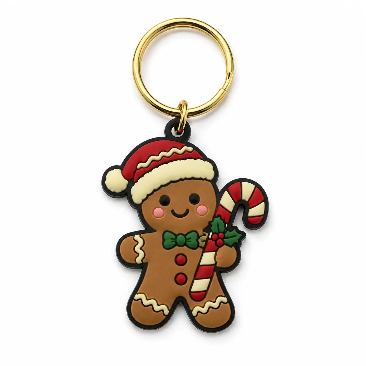 Custom PVC gingerbread man Christmas keychain with candy cane