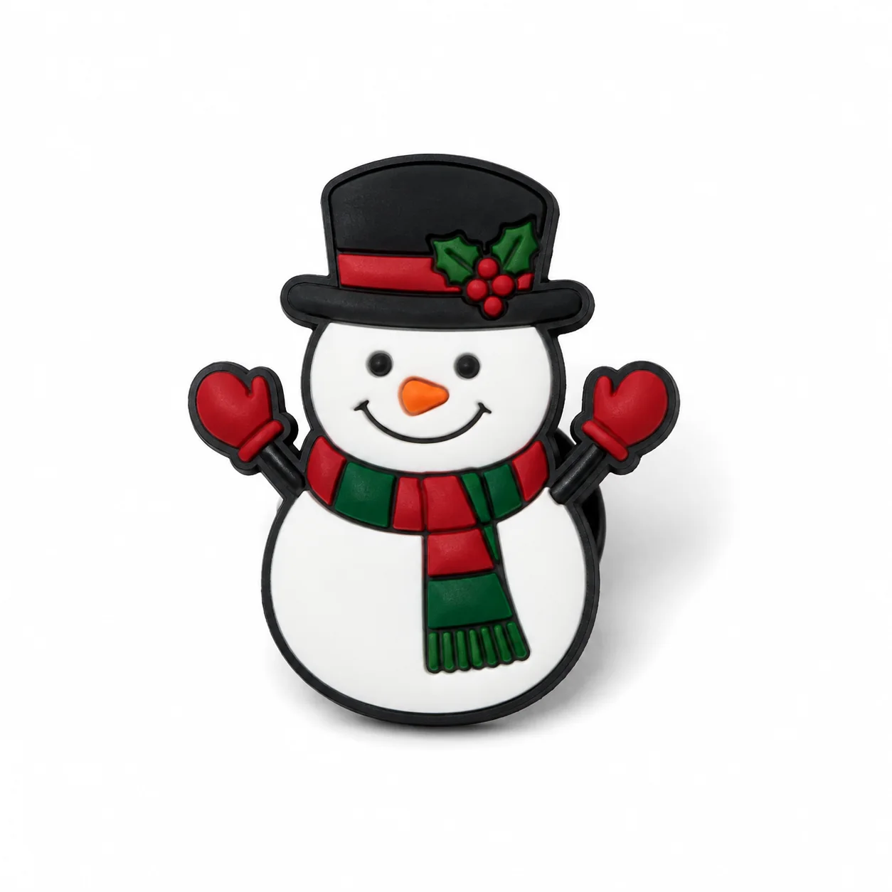Custom PVC snowman lapel pin with red and green scarf