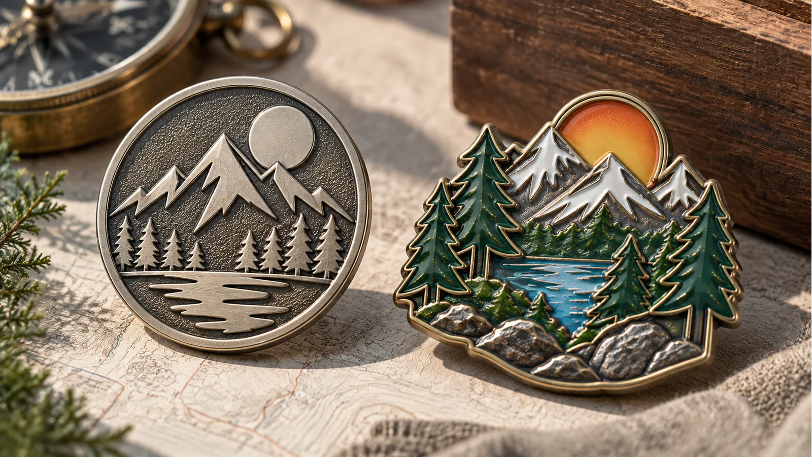 Die struck and die cast custom pins compared side by side