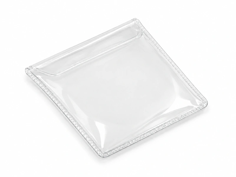 Clear PVC pouch with a flap for a challenge coin