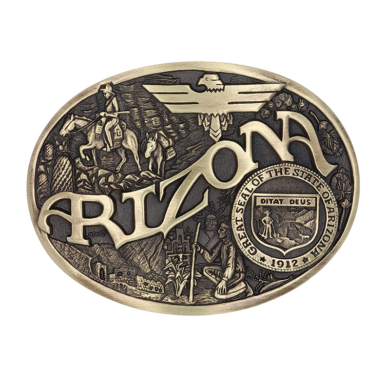 Custom antique belt buckle with Arizona design