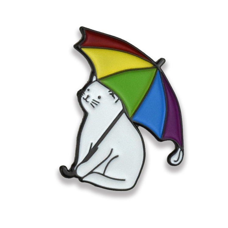 Custom lapel pin with cat and colorful umbrella