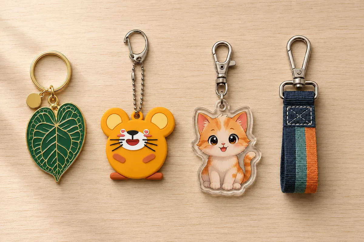 Keychain attachments matched to metal PVC acrylic and woven keychain bodies