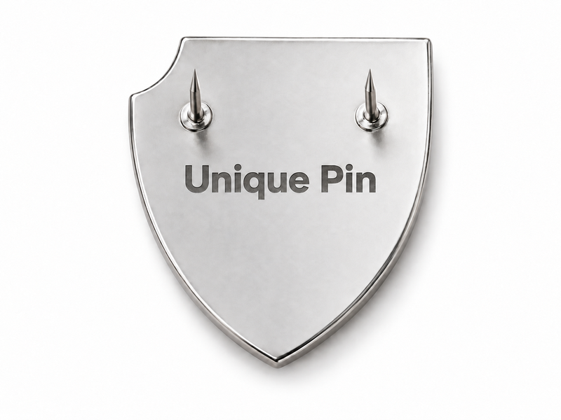 Laser engraved Unique Pin logo on lapel pin backside