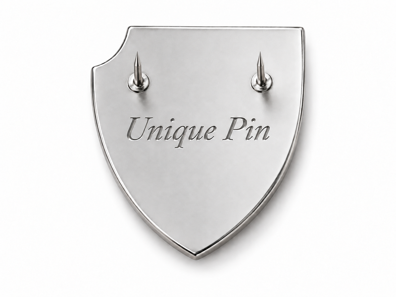 Custom engraved Unique Pin logo on lapel pin backside