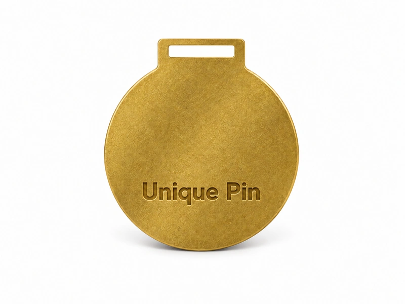 Gold medal backside with recessed Unique Pin lettering