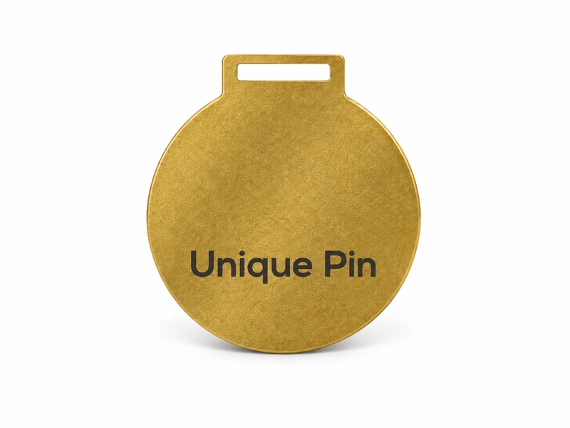 Gold medal backside with dark laser-engraved Unique Pin lettering