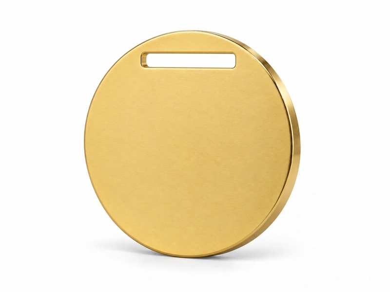 Gold medal with a ribbon slot inset into the medal body