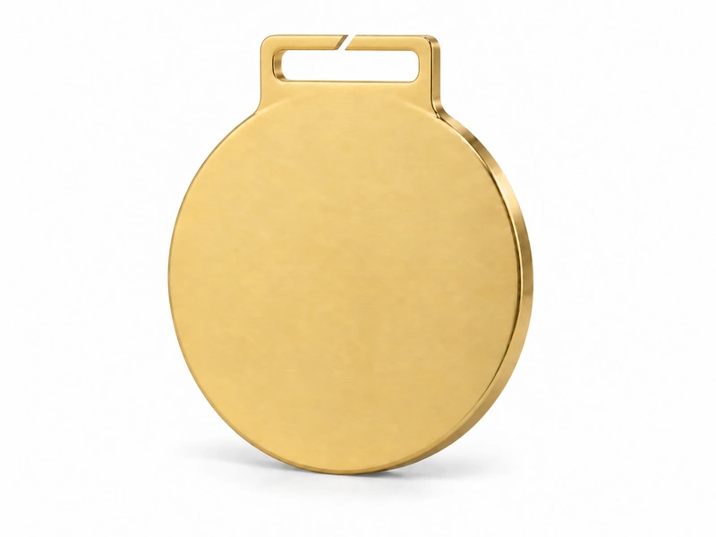 Gold medal with an opening in its rectangular ribbon loop