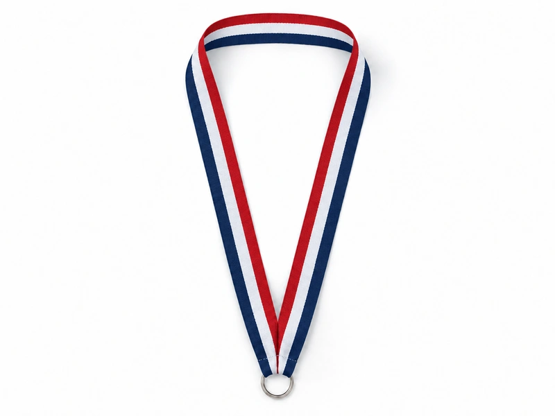 Red, white and blue medal ribbon with a metal attachment ring