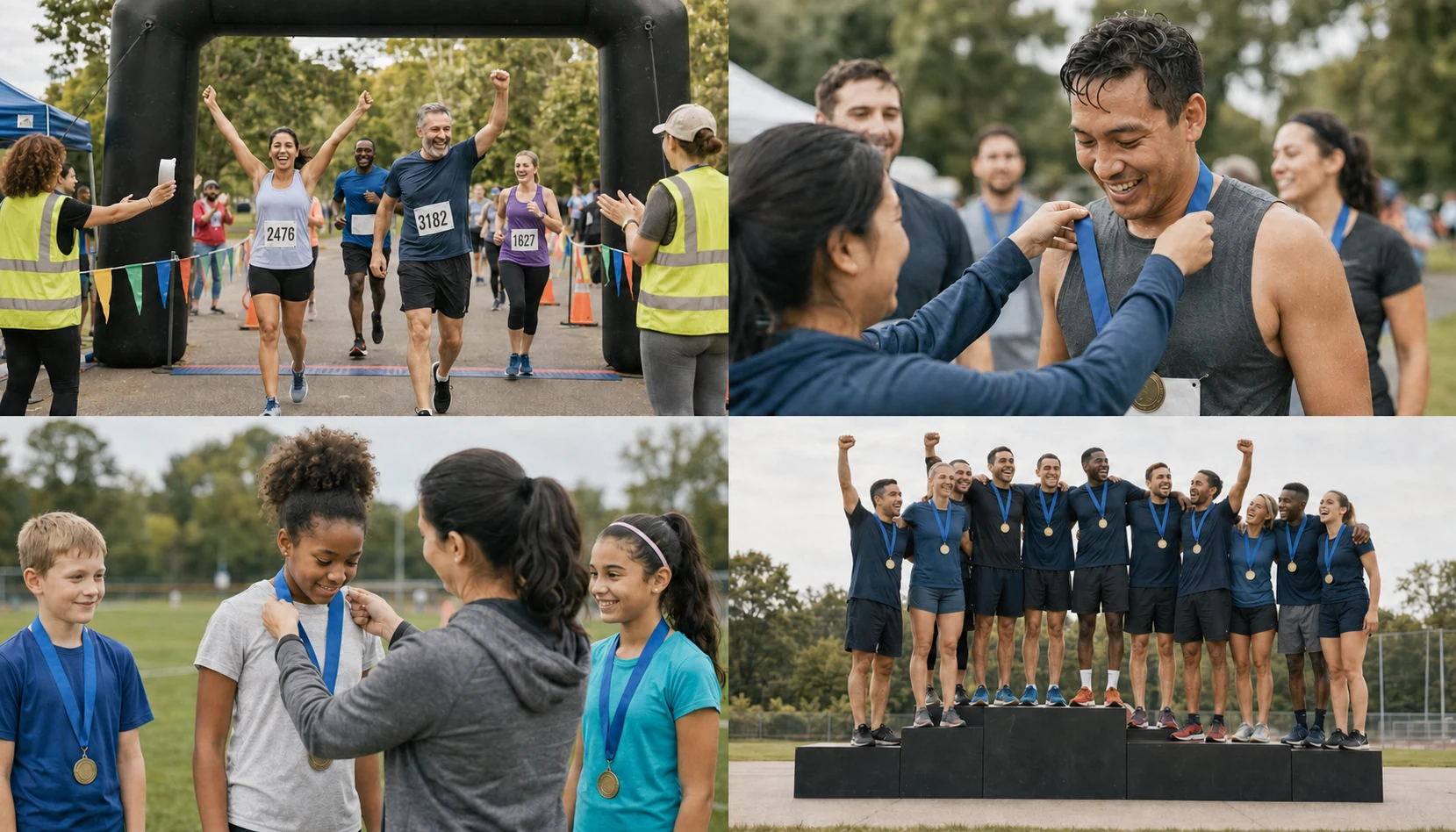 Medal award settings for a 5K marathon youth event and team tournament