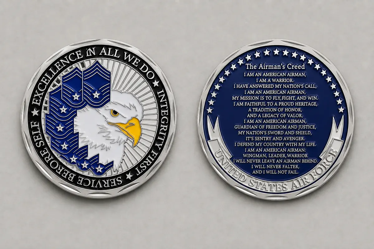 Front and back layout of a generic memorial challenge coin