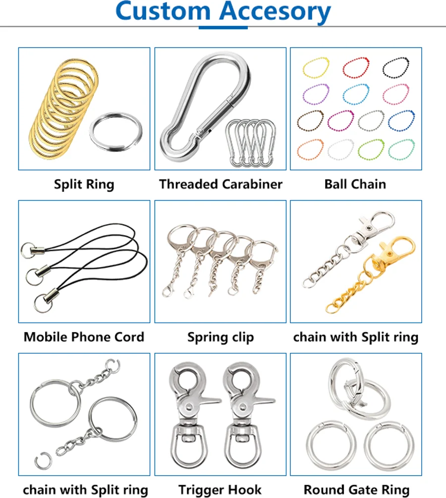 Split ring chain lobster clasp swivel hook and other metal keychain attachment options