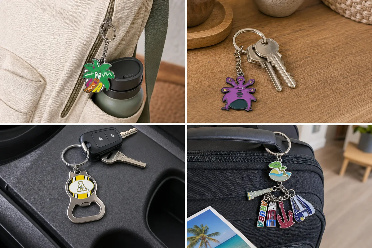 Metal keychain attachment options for corporate gifts souvenirs bags and automotive use