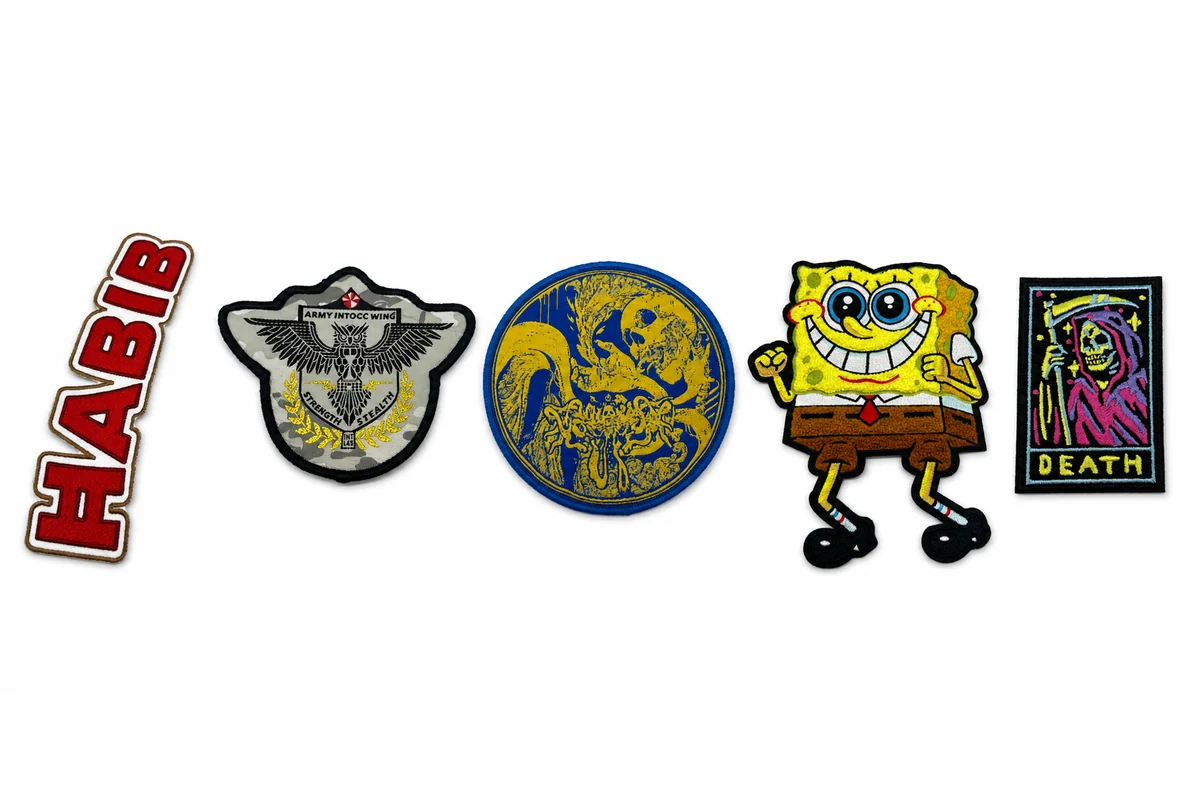 Standard patch shapes compared with custom die-cut outlines