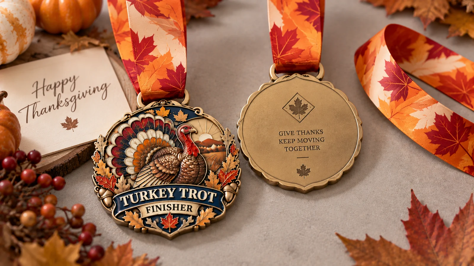 Concept medal front and reverse beside a ribbon with placeholder symbols