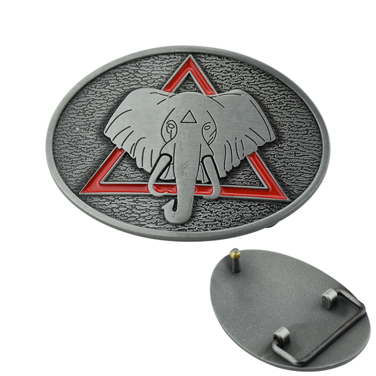 Elephant triangle enamel belt buckle