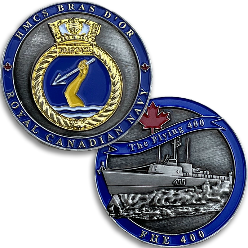 HMCS Bras D'Or Royal Canadian Navy double sided challenge coin