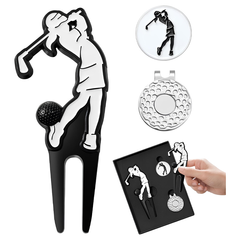 Golf player divot tool gift set with ball markers