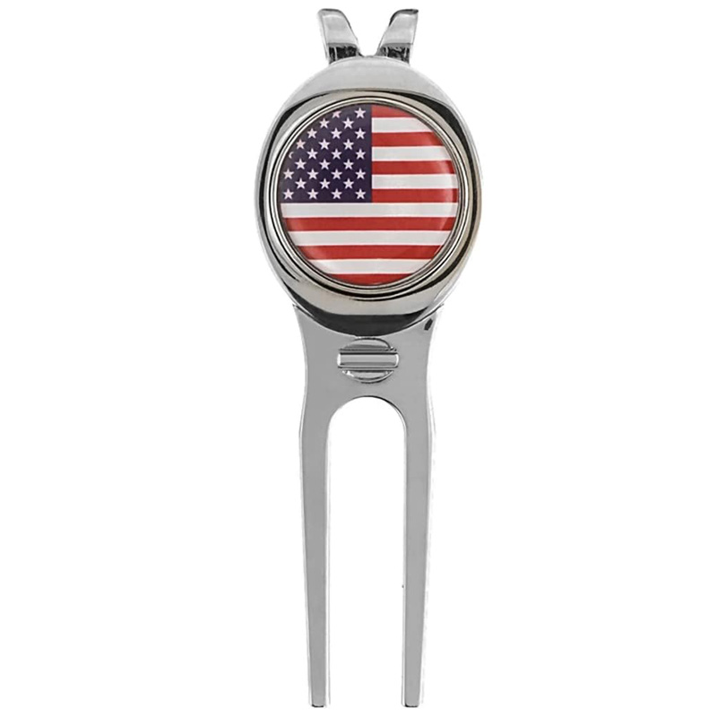 USA flag golf divot tool with ball marker