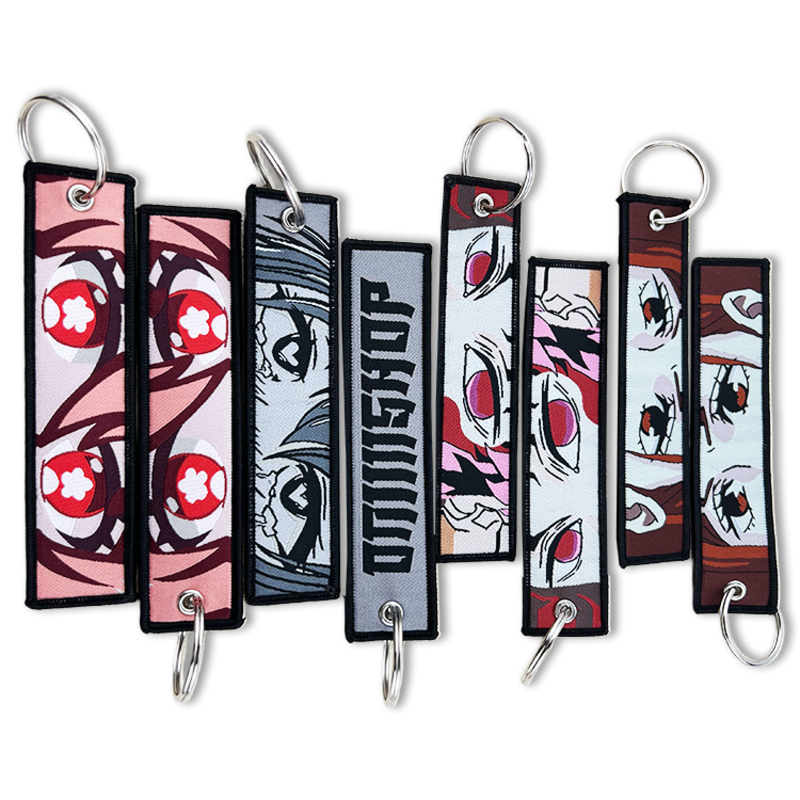 Anime eyes woven label keychain set