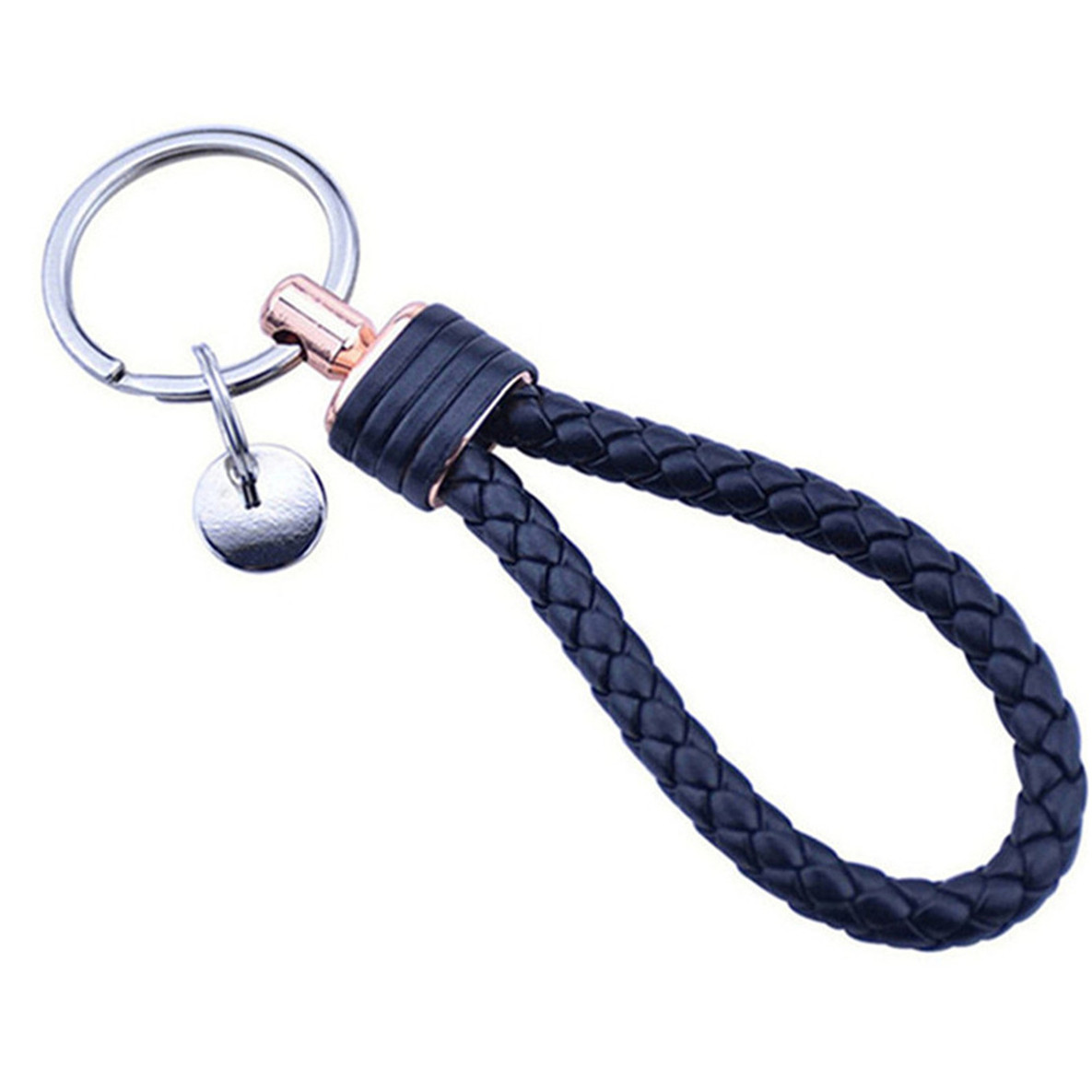 Black braided leather loop keychain