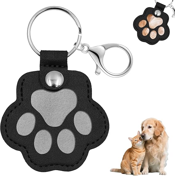 Black pet paw leather keychain