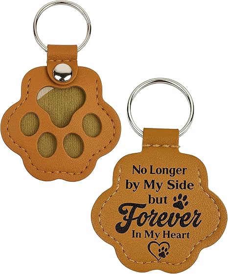 Brown memorial paw leather keychain