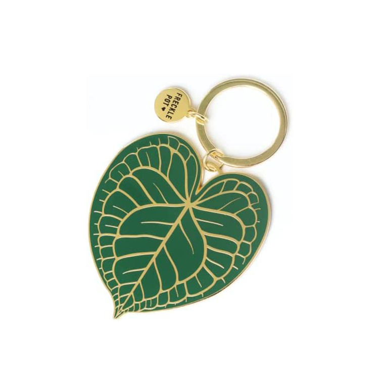 Green heart leaf metal keychain