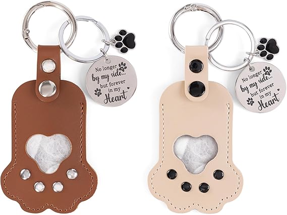 Memorial paw leather keychain set
