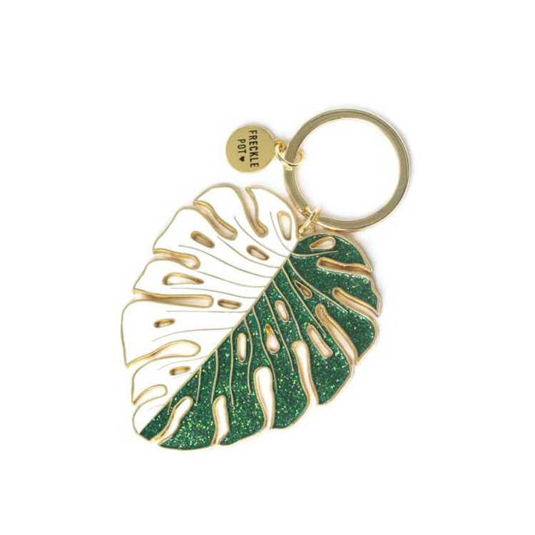 Monstera leaf glitter keychain