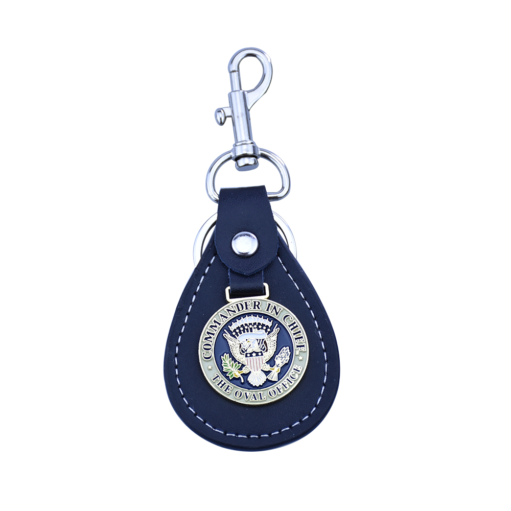 Oval office leather emblem keychain