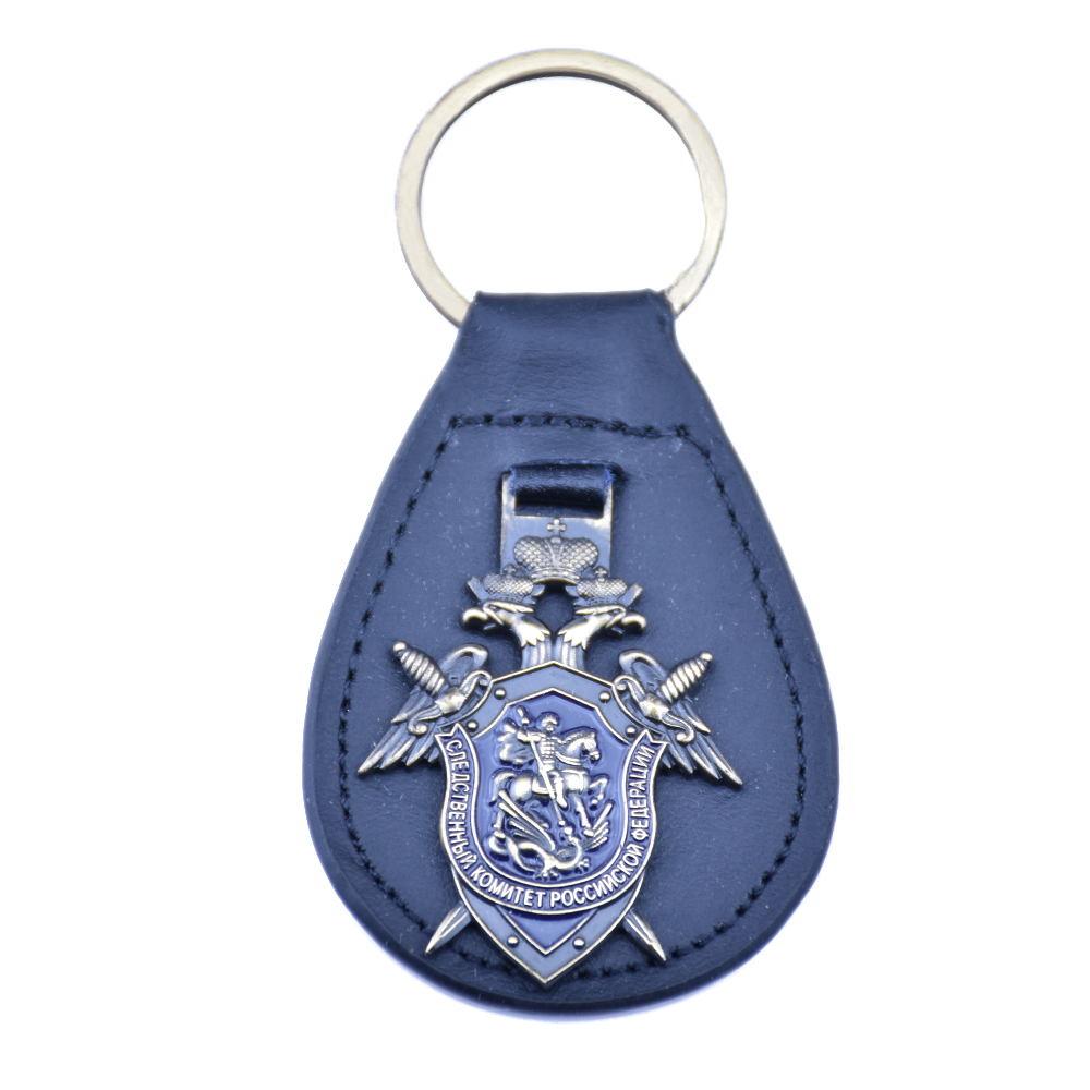 Shield emblem leather keychain