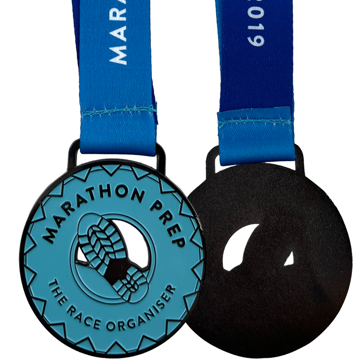 Blue marathon ribbon medal