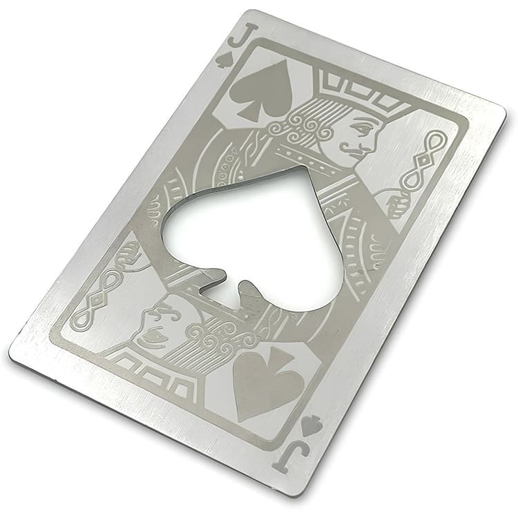 Playing card metal bottle opener