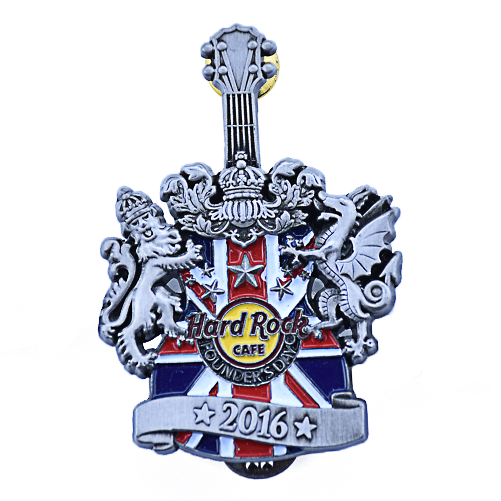 Antique silver guitar crest enamel pin